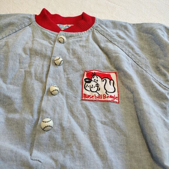 Vtg Team Pals 12 Months Boys Blue Baseball Chambray Red Romper Outfit 90s Y2K - Picture 2 of 7